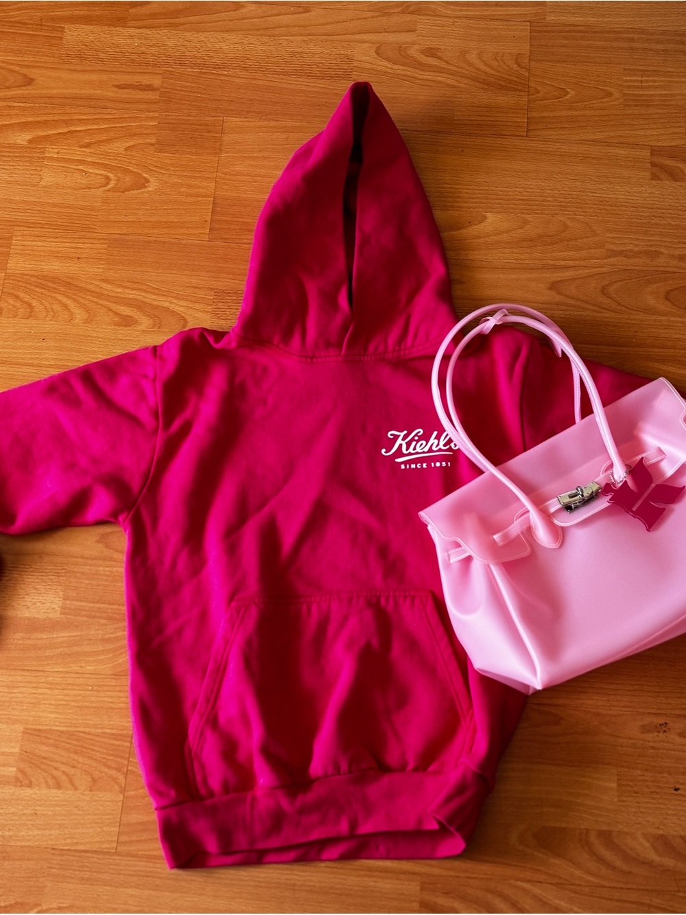 Kiehl's Women’s Hot Pink Hoodie Pullover Sweatshirt and “Jelly Kelly” purse